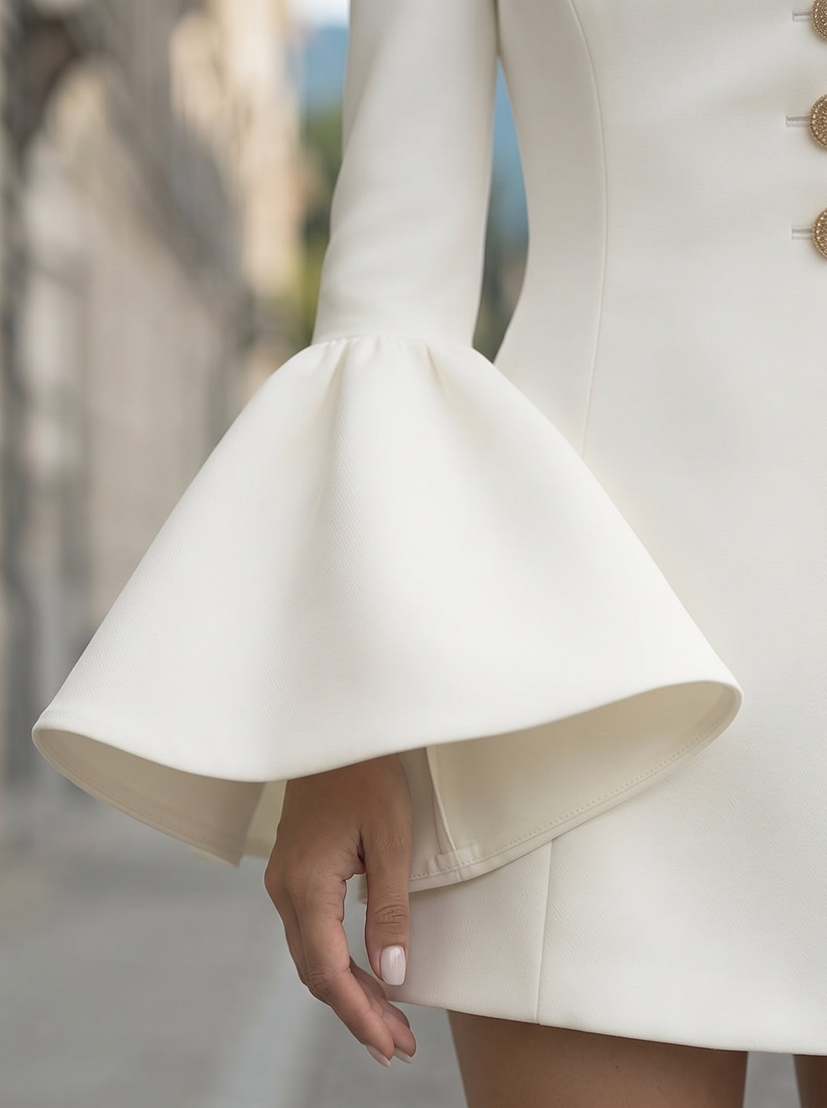 Autumn temperament slim solid colour stand-up collar flared sleeve single-breasted suit dress