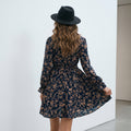 Elegant Women's Spring Autumn Floral Print A Line Dress Casual Vintage Office Lady Sexy Turtleneck Long Sleeve Slim Dresses