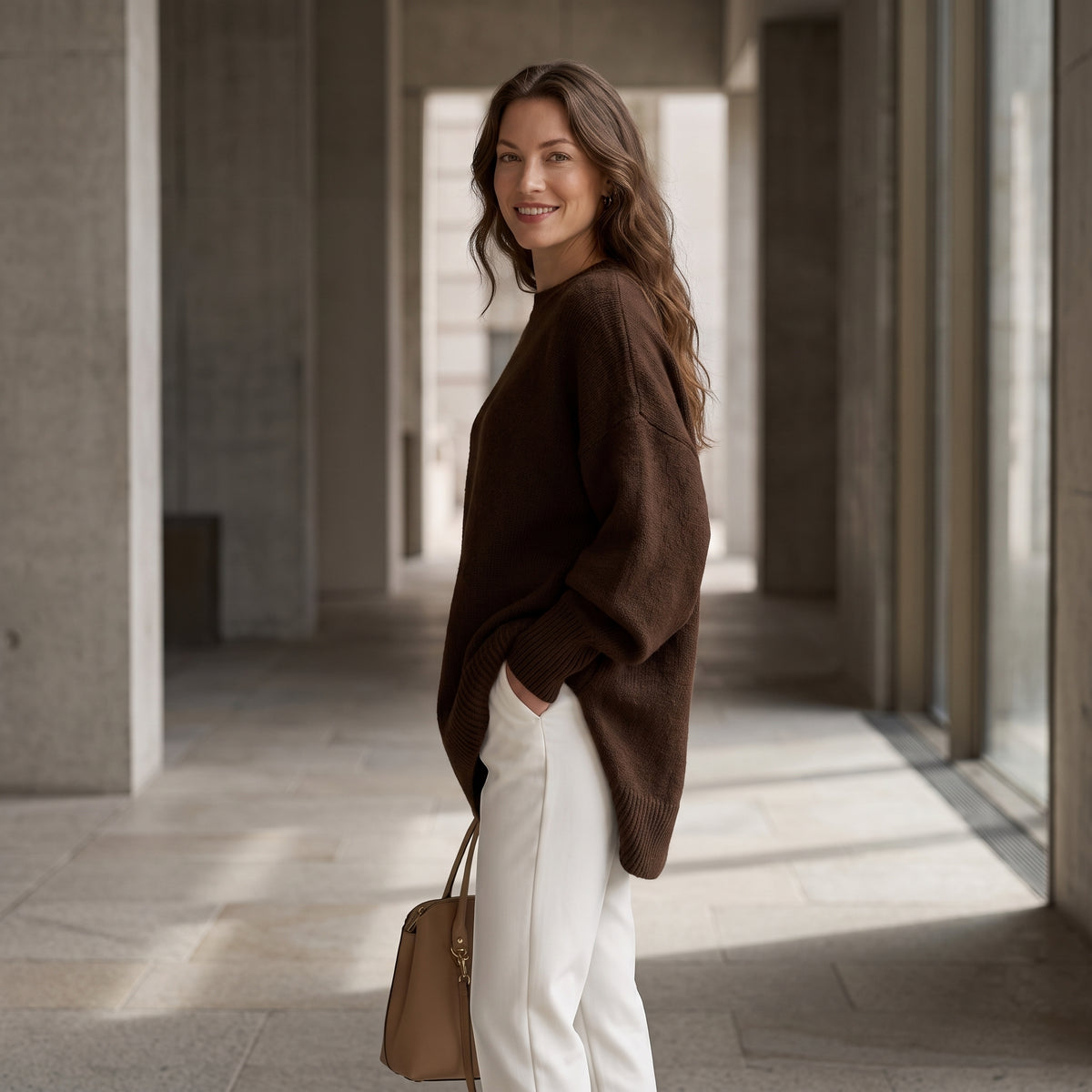 Women's Thick Knitted Pullover Sweater Loose Fit Round Neck Casual All-Match Top For Autumn Winter