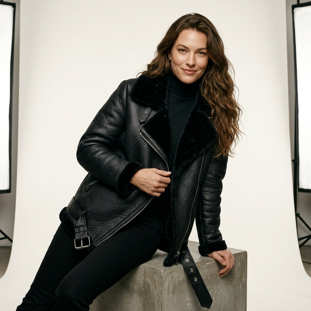 Ailegogo Winter Coats Women Thickness Faux Leather Fur Sheepskin Female Fur Leather Jacket Aviator Outwear Casaco Feminino