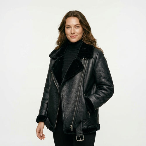 Ailegogo Winter Coats Women Thickness Faux Leather Fur Sheepskin Female Fur Leather Jacket Aviator Outwear Casaco Feminino