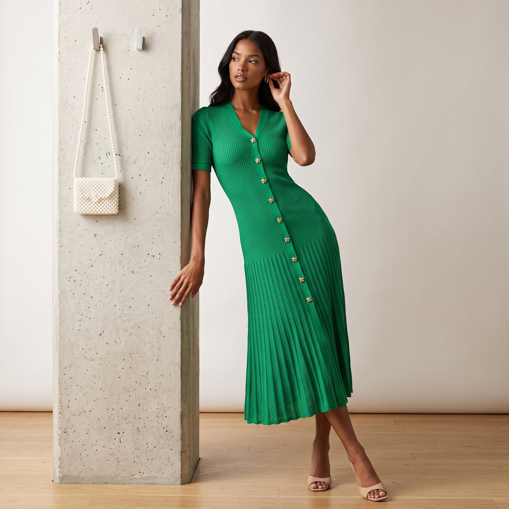 YuooMuoo Brand Fashion Vintage Turn-down Collar Knit Maxi Dress Elegant Single-breasted A-line Long Shirt Dress Lady Vestidos