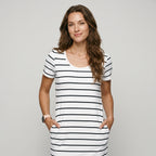 Women's Summer Casual round Neck Striped Dress Short Sleeve Elegant Comfortable Fashionable Mini Skirt
