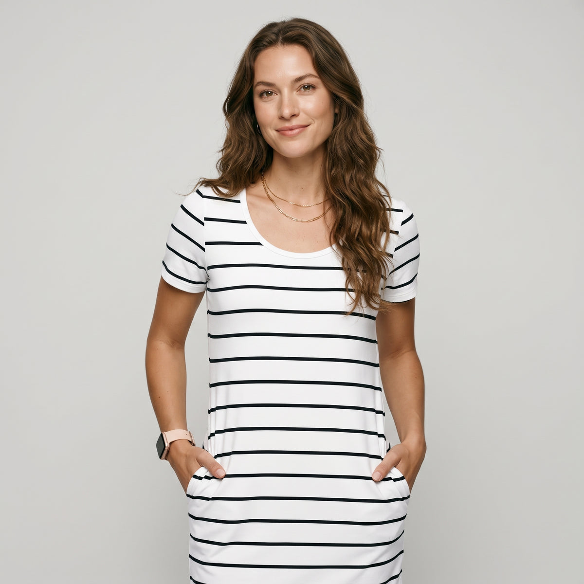 Women's Summer Casual round Neck Striped Dress Short Sleeve Elegant Comfortable Fashionable Mini Skirt