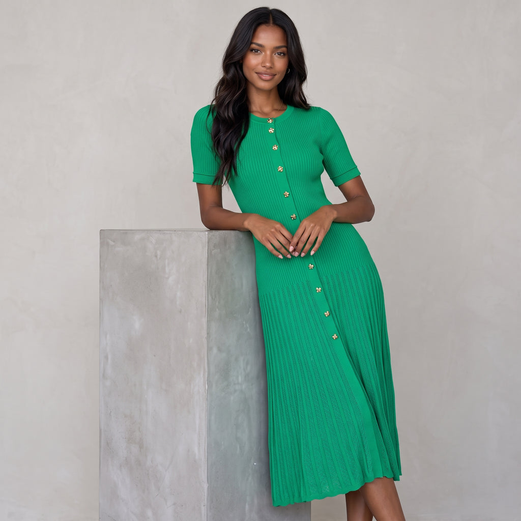YuooMuoo Brand Fashion Vintage Turn-down Collar Knit Maxi Dress Elegant Single-breasted A-line Long Shirt Dress Lady Vestidos