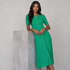 YuooMuoo Brand Fashion Vintage Turn-down Collar Knit Maxi Dress Elegant Single-breasted A-line Long Shirt Dress Lady Vestidos