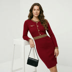 YuooMuoo Chic Fashion Sexy Package Hips Knitted Dress 2025 Autumn Winter Slim Waist Bodycon Sweater Dress Office Lady Vestidos