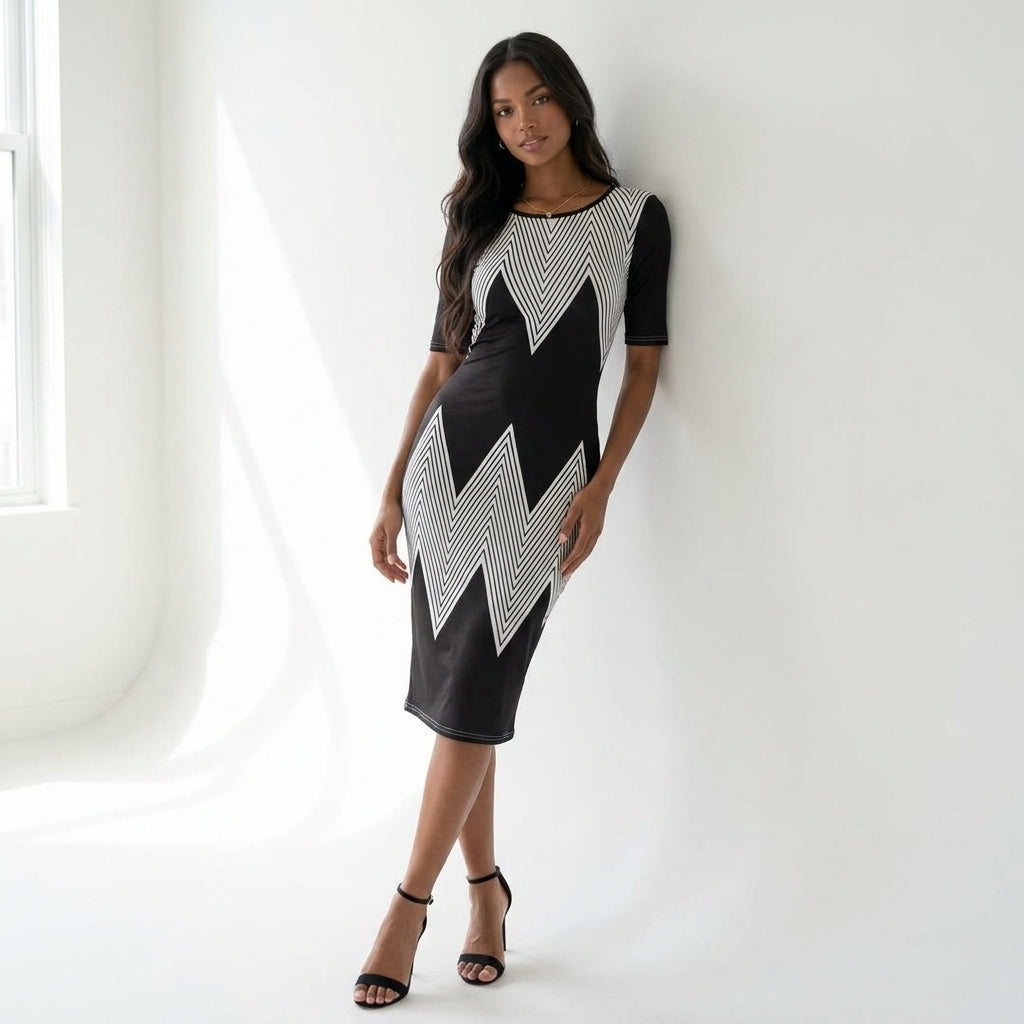 Slimming round Neck Short Sleeve Dress Waist Cinching Mid-Career Long Hip Hugging Fashionable Workwear