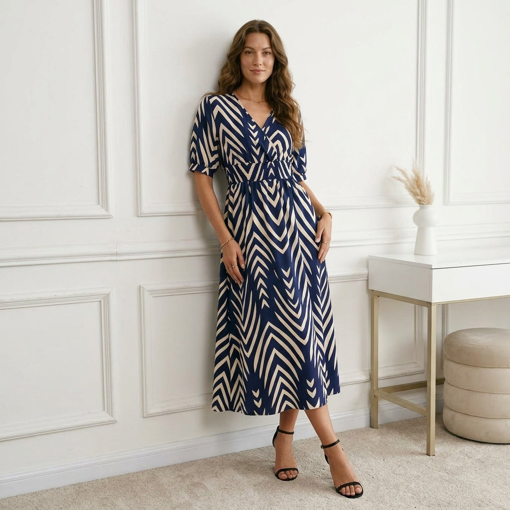 Elegant Directed Large Swing Geometric Pattern Dress Women's Fashion Casual Skirt
