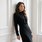 Fashionable Elegant Pure Color Long Sleeve Wrap Waist Dress New Arrival Stylish Classy Gown