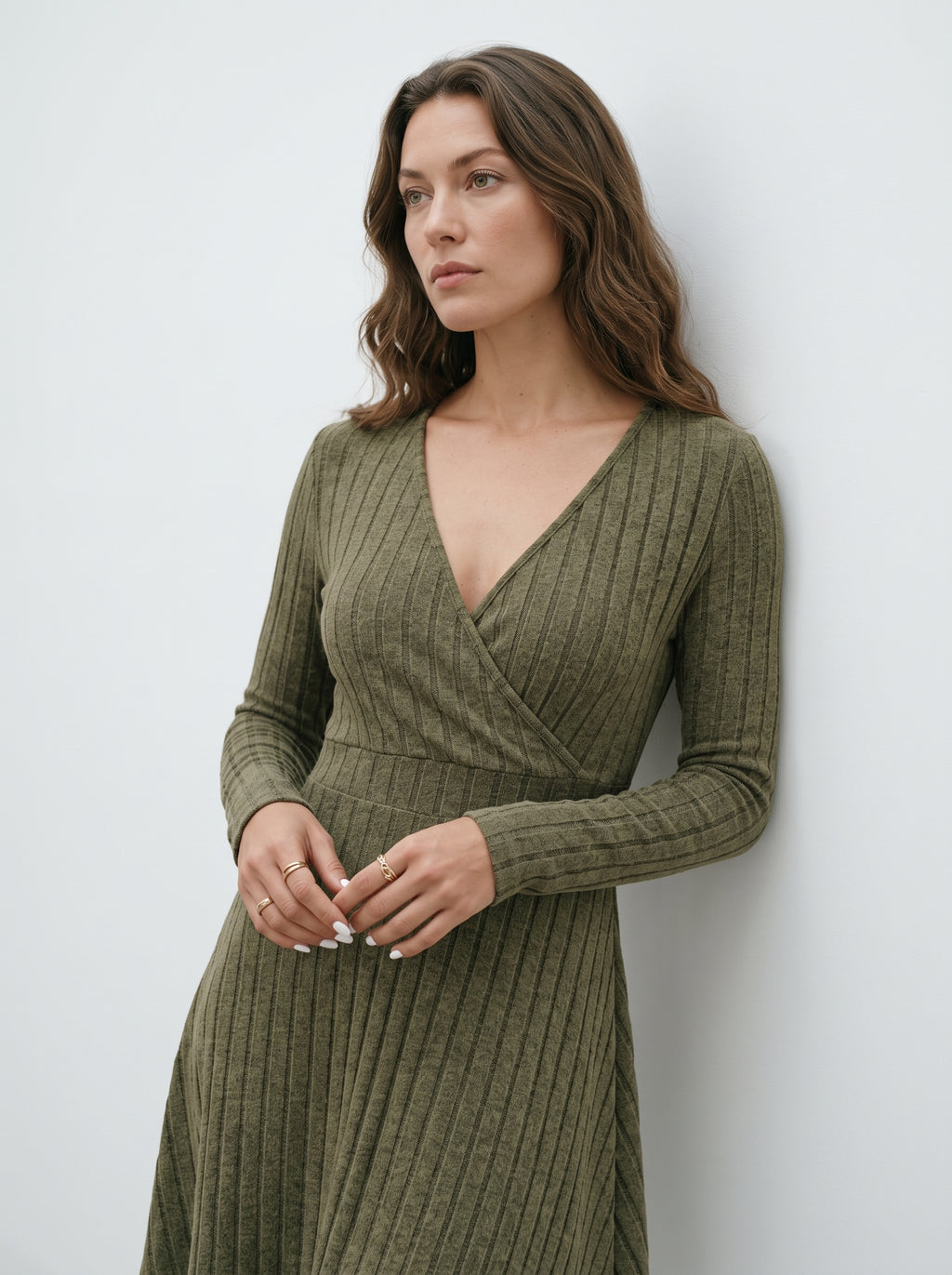 New for autumn/Winter 2024 Women Knit Slim Sexy Bodycon Dress V-Neck Long Sleeve Dress Solid Casual Midi Sweater Dress