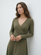 New for autumn/Winter 2024 Women Knit Slim Sexy Bodycon Dress V-Neck Long Sleeve Dress Solid Casual Midi Sweater Dress