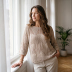 Female Leisure Hollow Out Parchment Hollow Sleeve Casual Sweater
