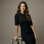 Womens Vintage Elegant Crew Neck Short Sleeve Work Office Tunic Black Business Casual Party Ruched Pencil Bodycon Dress