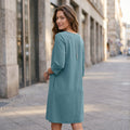 ZANZEA Elegant Women Party Dress 2026 Summer Fashion 3/4 Sleeve Casual Shirt Vestidos Pockets Loose Solid Knee-length Sundress