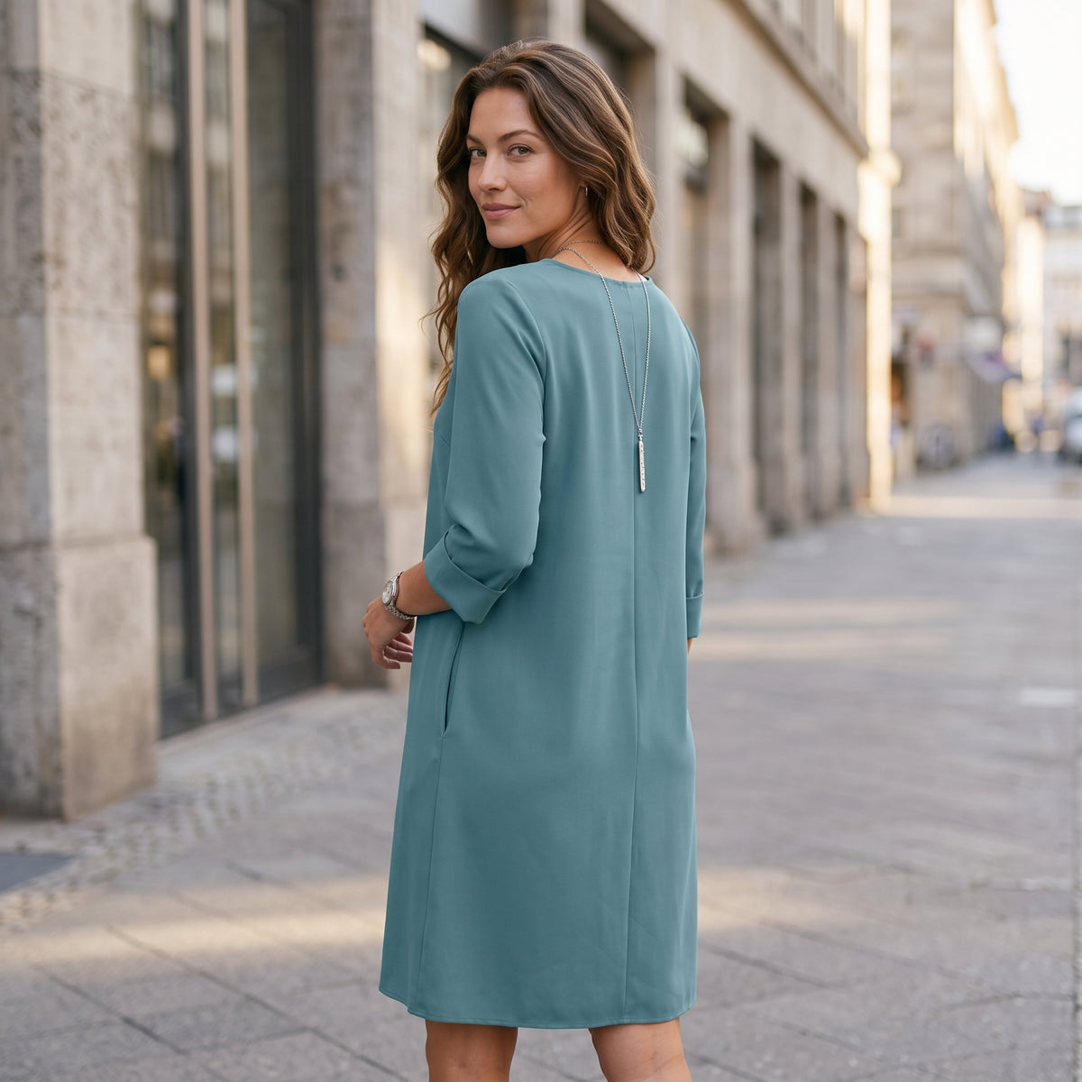 ZANZEA Elegant Women Party Dress 2026 Summer Fashion 3/4 Sleeve Casual Shirt Vestidos Pockets Loose Solid Knee-length Sundress