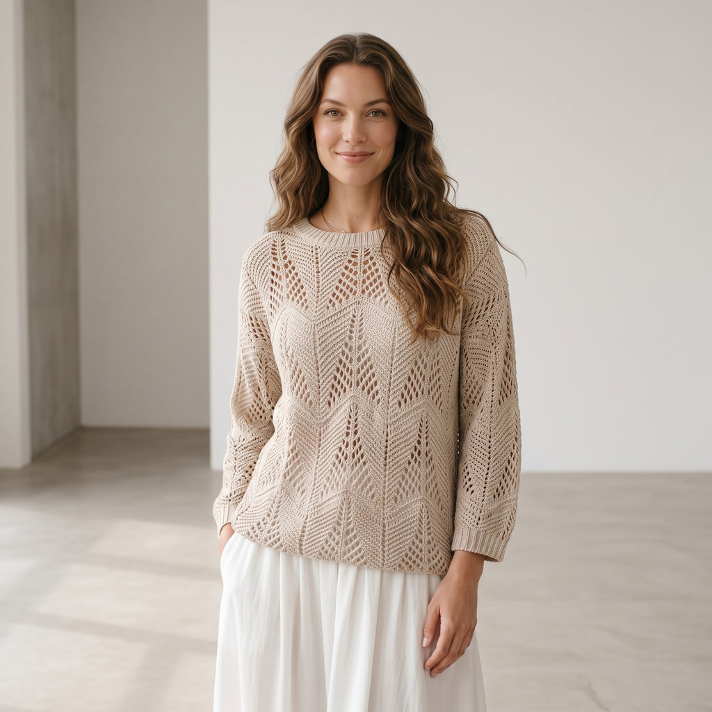 Female Leisure Hollow Out Parchment Hollow Sleeve Casual Sweater