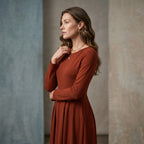 Women's Casual Long Sleeve Midi Dress with Pockets – Versatile for Every Occasion