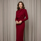 Fashionable Elegant Pure Color Long Sleeve Wrap Waist Dress New Arrival Stylish Classy Gown