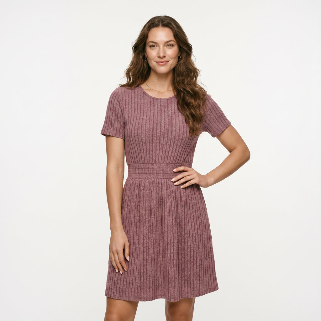 Fashionable Casual Solid Color Ribbed Waist Knitted A-Line Dress New Arrival Comfortable Elegant Women's Clothing