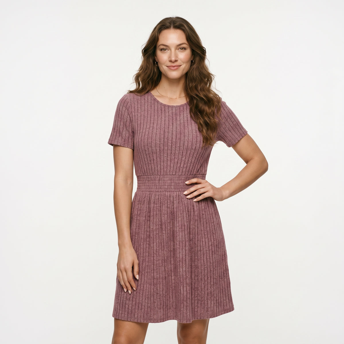 Fashionable Casual Solid Color Ribbed Waist Knitted A-Line Dress New Arrival Comfortable Elegant Women's Clothing