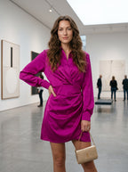 Sophisticated Satin Shirt Dress - Elegant Fitted Mini Dress with Long Sleeves & Collar Perfect for Evening Events