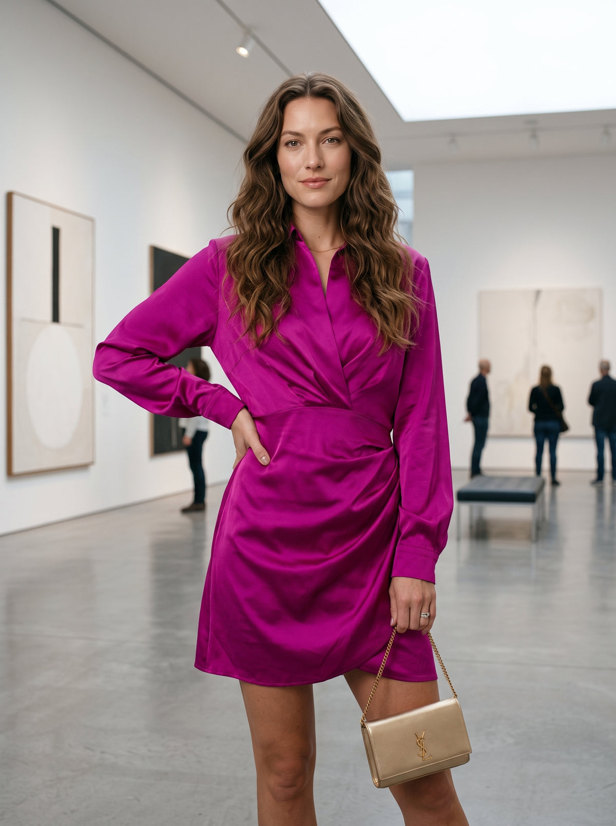 Sophisticated Satin Shirt Dress - Elegant Fitted Mini Dress with Long Sleeves & Collar Perfect for Evening Events