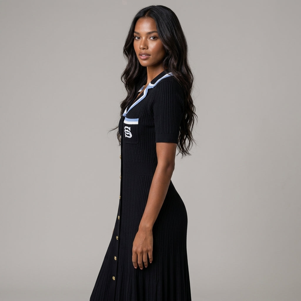 YuooMuoo Brand Fashion Vintage Turn-down Collar Knit Maxi Dress Elegant Single-breasted A-line Long Shirt Dress Lady Vestidos