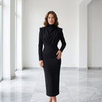 Fashionable Elegant Pure Color Long Sleeve Wrap Waist Dress New Arrival Stylish Classy Gown