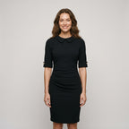 Womens Vintage Elegant Crew Neck Short Sleeve Work Office Tunic Black Business Casual Party Ruched Pencil Bodycon Dress