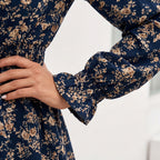 Elegant Women's Spring Autumn Floral Print A Line Dress Casual Vintage Office Lady Sexy Turtleneck Long Sleeve Slim Dresses