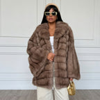 Fashion Solid Fake Fur Coat Women Lapel Waist Cinching Long Sleeve Hidden Button Coats Lady 2025 New Winter High Street Outwear