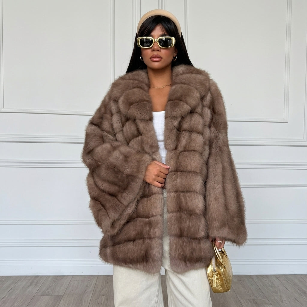 Fashion Solid Fake Fur Coat Women Lapel Waist Cinching Long Sleeve Hidden Button Coats Lady 2025 New Winter High Street Outwear
