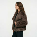 HH Women Fashion Cropped Faux Fur Jacket Coat Long Sleeve Front Snap-button Female Outerwear Chic Lapel Collar Thick Coat