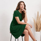 Elastic Waist Short Sleeve Dress Knitted Round Neck Short Sleeve Dress