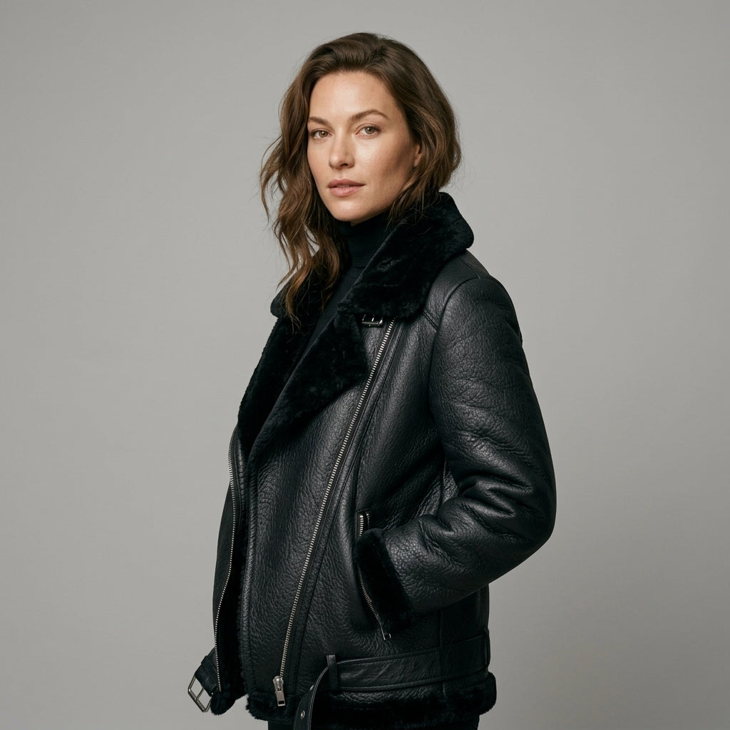 Ailegogo Winter Coats Women Thickness Faux Leather Fur Sheepskin Female Fur Leather Jacket Aviator Outwear Casaco Feminino
