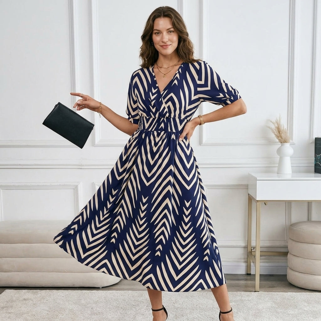 Elegant Directed Large Swing Geometric Pattern Dress Women's Fashion Casual Skirt