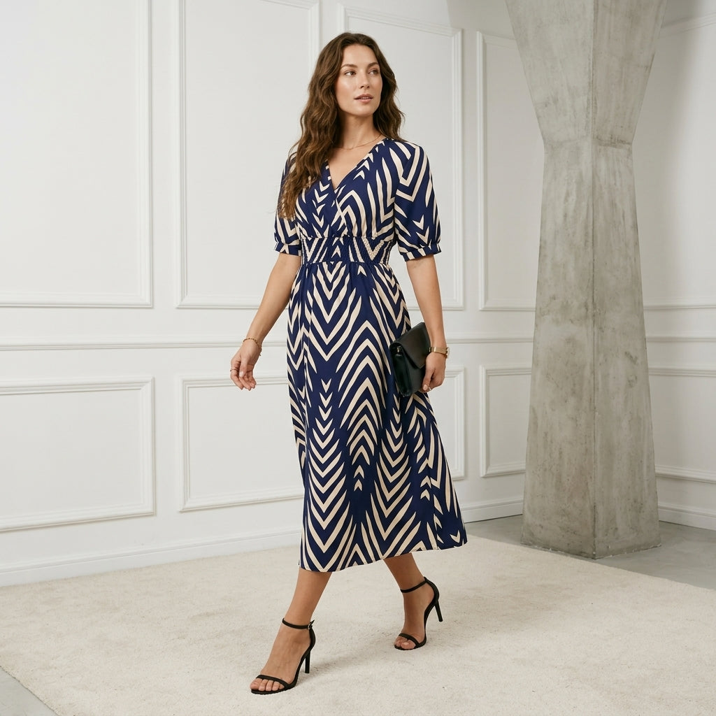 Elegant Directed Large Swing Geometric Pattern Dress Women's Fashion Casual Skirt