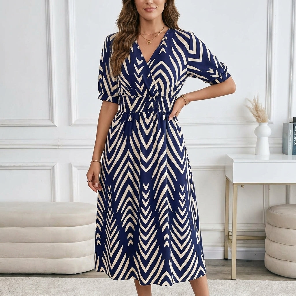 Elegant Directed Large Swing Geometric Pattern Dress Women's Fashion Casual Skirt
