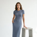 2026 Spring Summer European American Women's Solid Color Slim Fit Waist Hugging Elegant Short Sleeve Fashion Dress