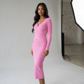 YuooMuoo Autumn Winter 2025 Women Dress Elegant Cross V-neck Slim Waist Knitted Bodycon Dress Korean Office Lady Vestidos