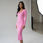 YuooMuoo Autumn Winter 2025 Women Dress Elegant Cross V-neck Slim Waist Knitted Bodycon Dress Korean Office Lady Vestidos