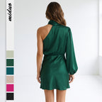 2025 Fall Winter New Fashion Dresses 2025 Woman Party Dresses Satin Long-Sleeve One-Shoulder Elegant Skirts Y2k Woman Clothing