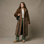 Women's Dark Brown Faux Fur Long Overcoat Single Breasted Fleece Long Trench Coat Winter Fluffy Plush Warm New Thicken Outerwear