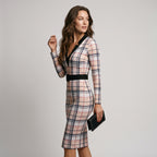 2026Allover Print V Neck Pencil Dress,Elegant Long SleeveBelt Dress Women's Clothing