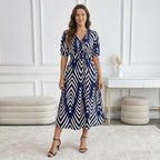 Elegant Directed Large Swing Geometric Pattern Dress Women's Fashion Casual Skirt