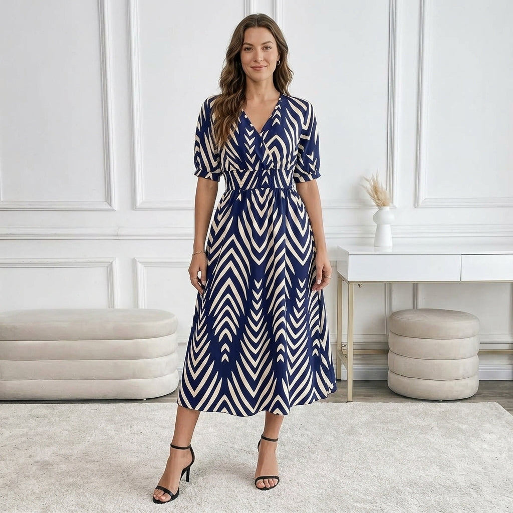 Elegant Directed Large Swing Geometric Pattern Dress Women's Fashion Casual Skirt
