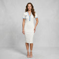 Women Elegant Color Block Knit Midi Dress V Neck Button Bodycon Pencil Dress Casual Office Slim Short Sleeve Party Dresses