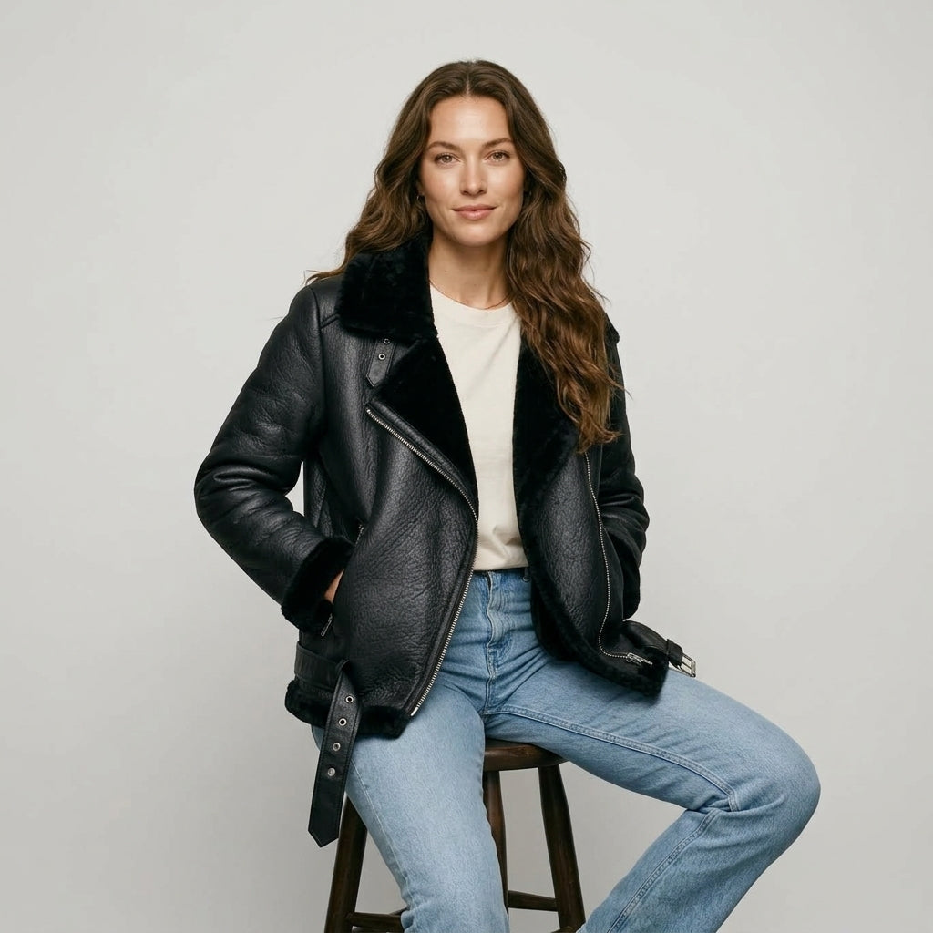 Ailegogo Winter Coats Women Thickness Faux Leather Fur Sheepskin Female Fur Leather Jacket Aviator Outwear Casaco Feminino