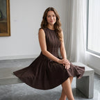 Women Mini Dress Sleeveless Crew Neck Seamed Waist A-Line Dress Chic Spring Summer Casual Date Brunch Club Night Party Dresses